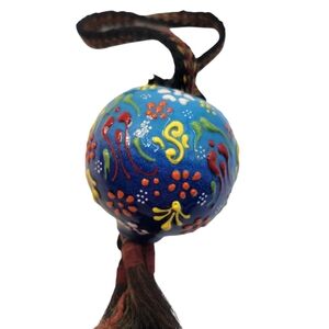 Diker Turkish Pottery Orb Ball with Braided String Folk Art Colorful Eclectic